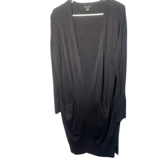 Halogen Open Front Pocket Cardigan Large Black Long Line Cashmere Blend - Picture 4 of 7